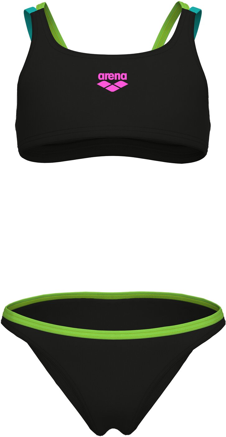 ARENA GIRL'S ARENA TWO PIECES SWIMSUIT SOLID Bikini ARENA BLACK-SOFT GREEN-WATER-FREAK ROSE 128