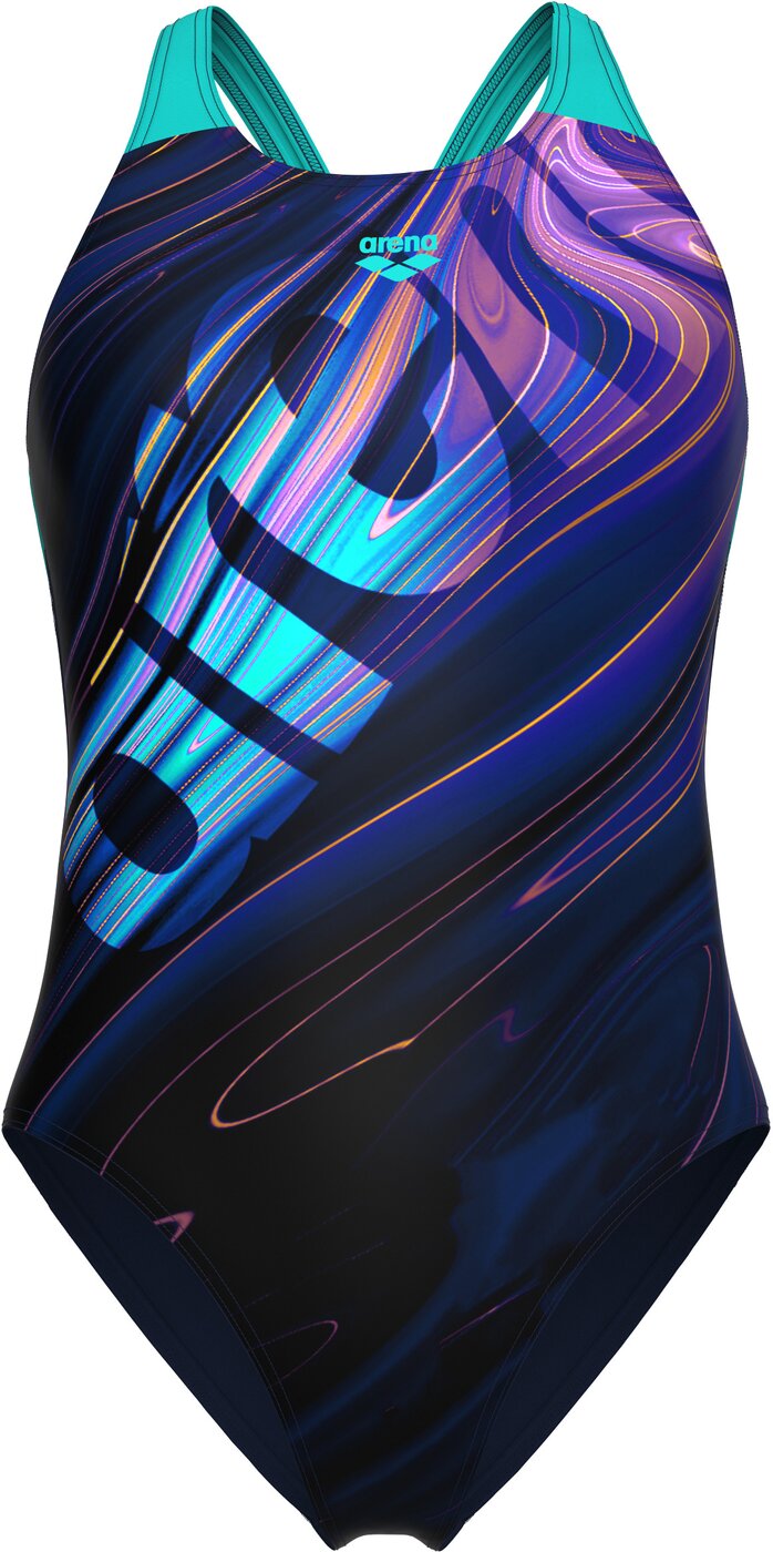 ARENA WOMEN'S ARENA FLOW SWIMSUIT V Badeanzug ARENA NAVY MULTI-WATER 36
