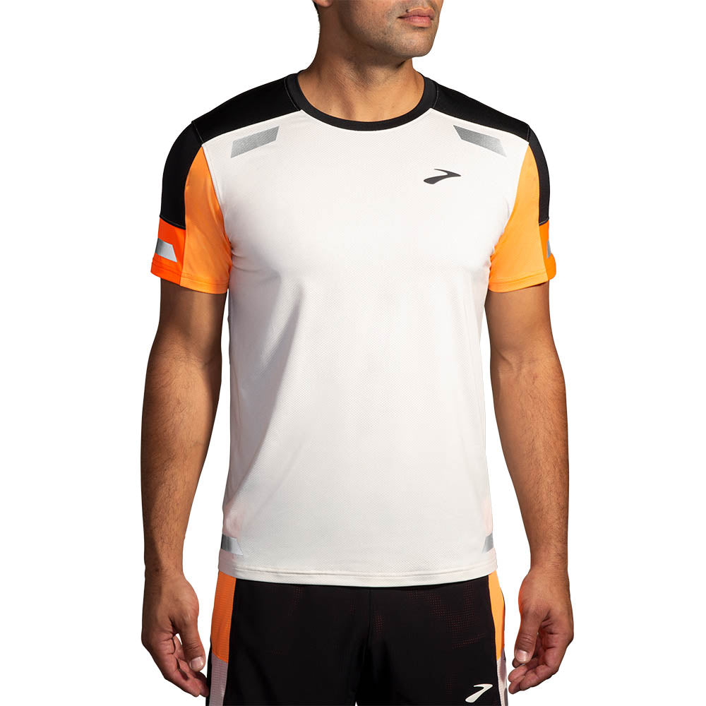 BROOKS Run Visible Short Sleeve 2.0 Laufshirts BROOKS 167 Ecru/Fluoro Flash/Blac S