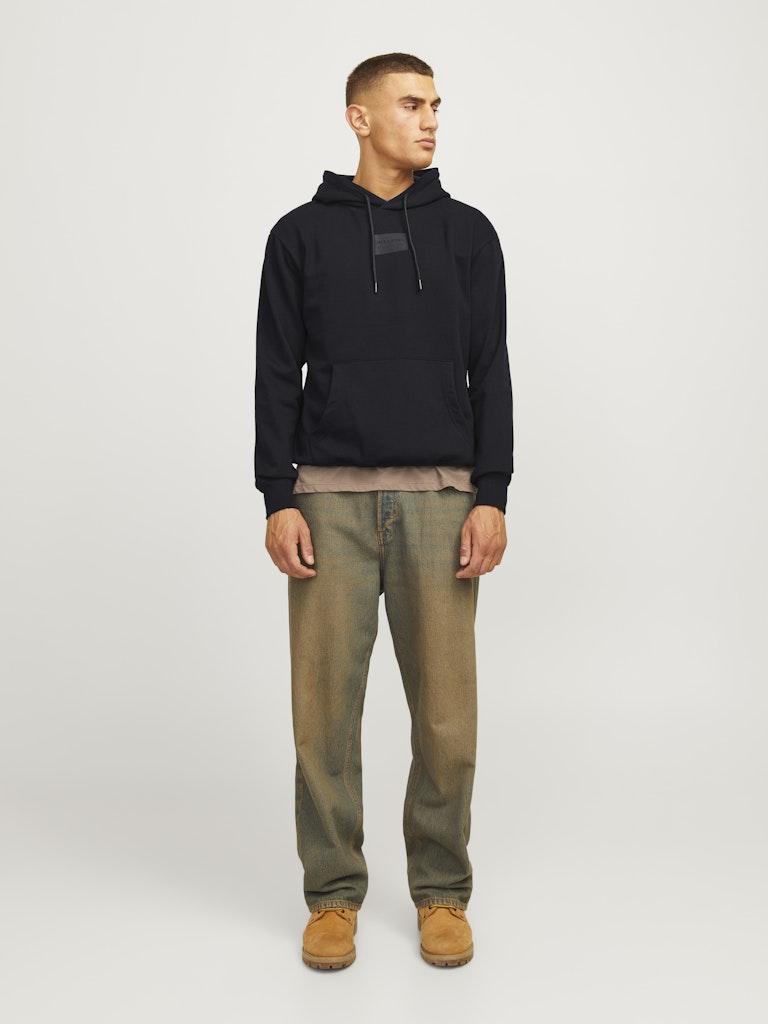 JACK & JONES JJHAKKAI SWEAT HOOD Black/Black - Black Freizeitpullover JACK & JONES