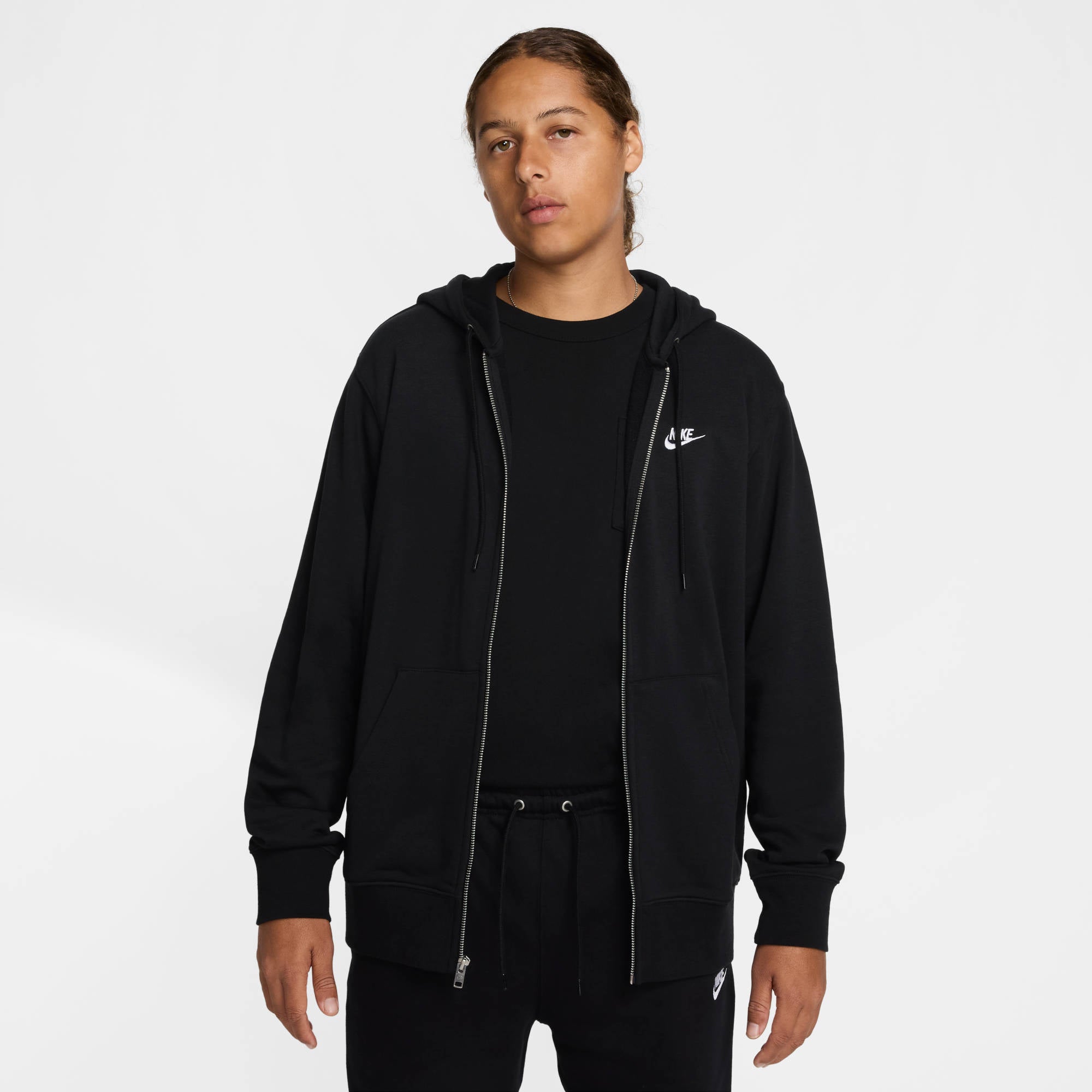 NIKE M NK CLUB FT FZ HOODIE Fußballoberteile NIKE BLACK/BLACK/WHITE S