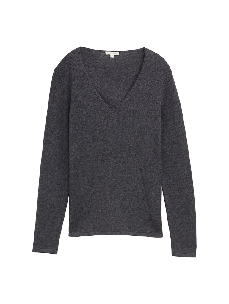 TOM TAILOR CASUAL WOMEN SWEATER BASIC V-NECK MEDIUM SILVER GREY MELANGE Freizeitpullover TOM TAILOR CASUAL WOMEN evident anthracite melange XL