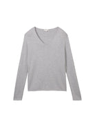 TOM TAILOR CASUAL WOMEN SWEATER BASIC V-NECK MEDIUM SILVER GREY MELANGE Freizeitpullover TOM TAILOR CASUAL WOMEN MEDIUM SILVER GREY MELANGE XS
