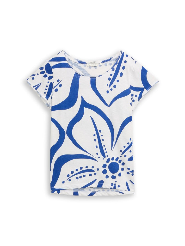 TOM TAILOR CASUAL WOMEN T-shirt slub jersey wide Freizeitshirts /-hemden TOM TAILOR CASUAL WOMEN royal blue flower S