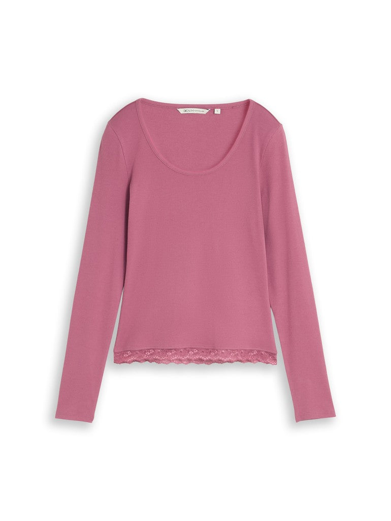 TOM TAILOR DENIM WOMEN longsleeve T-shirt with lace Freizeitshirts /-blusen TOM TAILOR DENIM WOMEN dusty berry XS