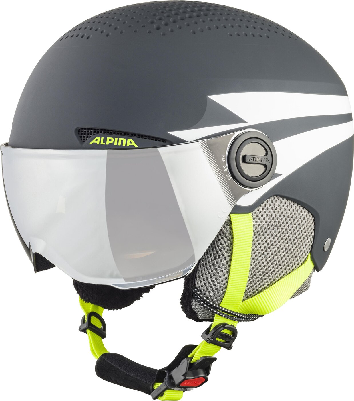 ALPINA Kinder Helm ZUPO VISOR Skihelme ALPINA 32 charcoal-neon matt 51