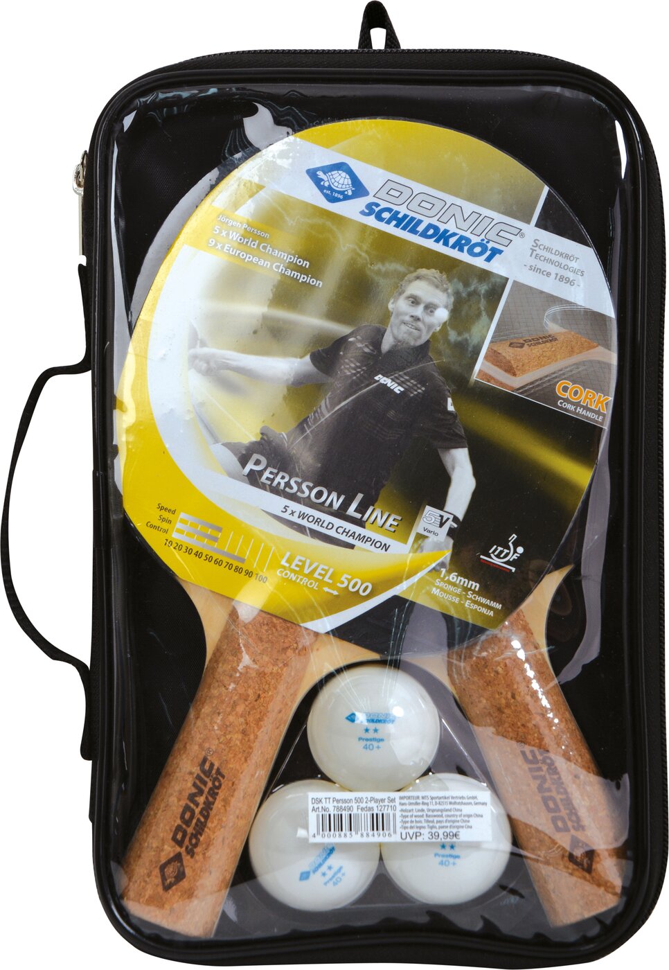 DONIC SCHILDKRÖT TT-Set PERSSON 500 Kork in Tragetas Tischtennis DONIC SCHILDKRÖT