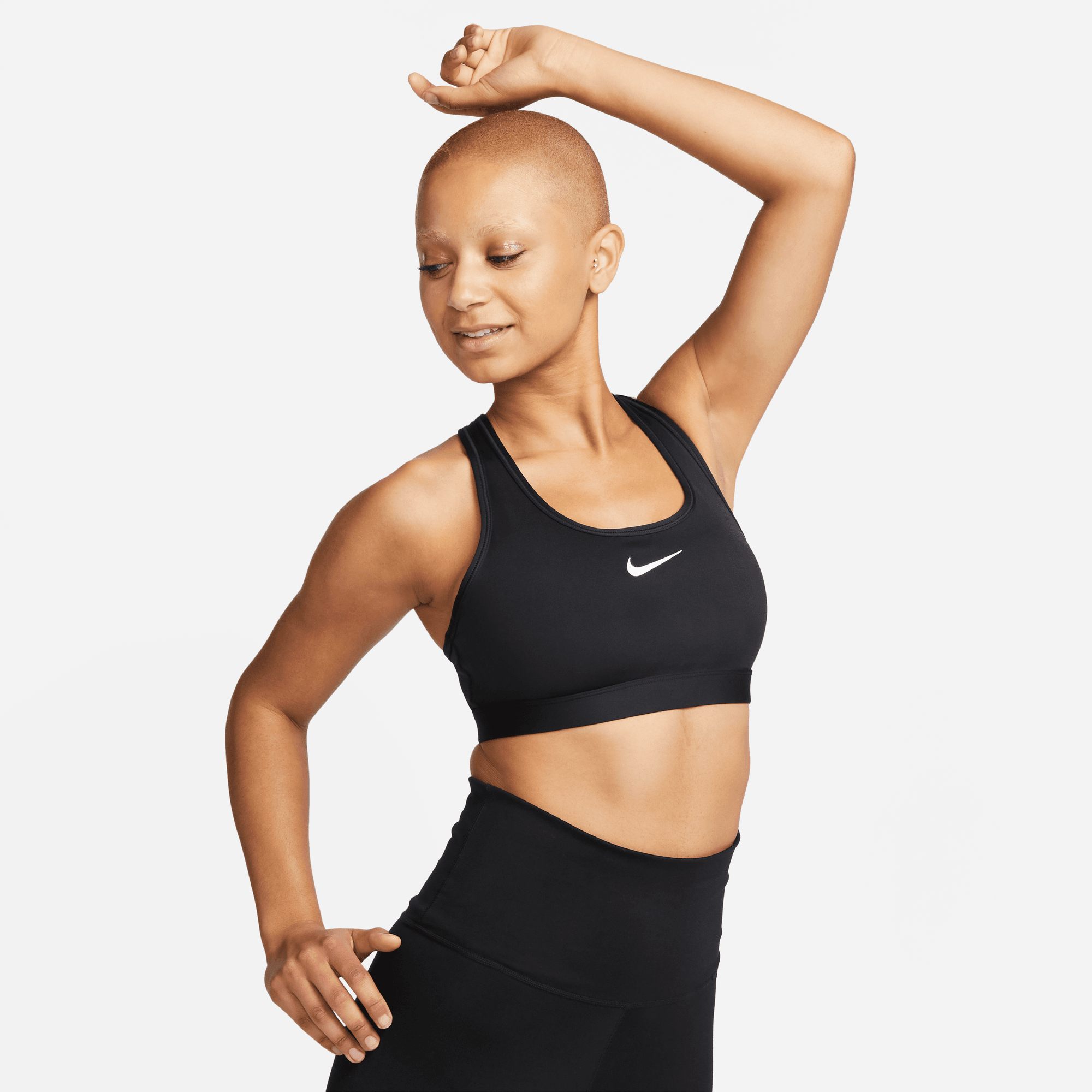 NIKE W NK SWSH MED SPT BRA BHs NIKE BLACK/WHITE S