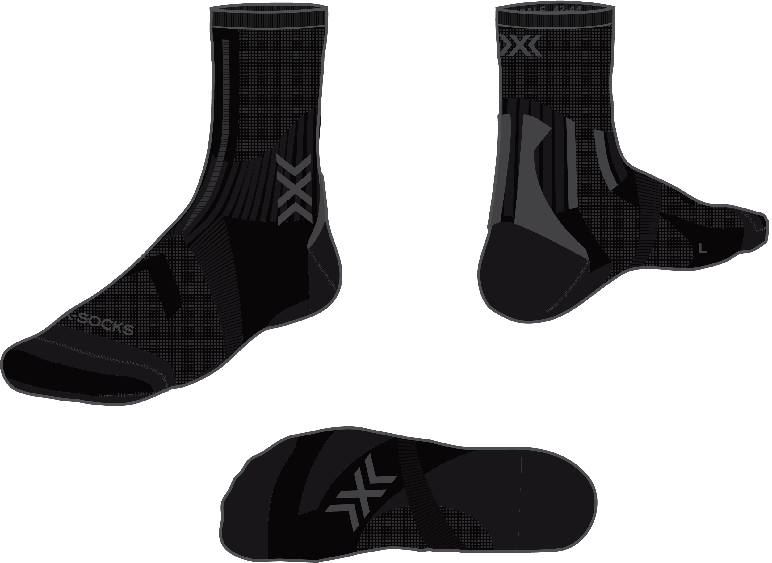 X-SOCKS RUN PERFORM CREW Laufsocken X-SOCKS 6 BLACK/CHARCOAL 36-38
