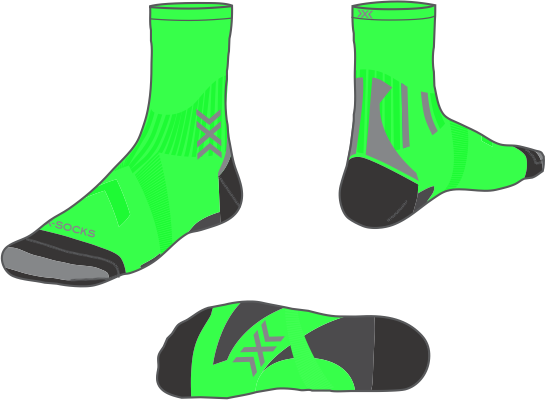 X-SOCKS RUN PERFORM CREW Laufsocken X-SOCKS 0 FLUO GREEN/OPAL BLACK 36-38