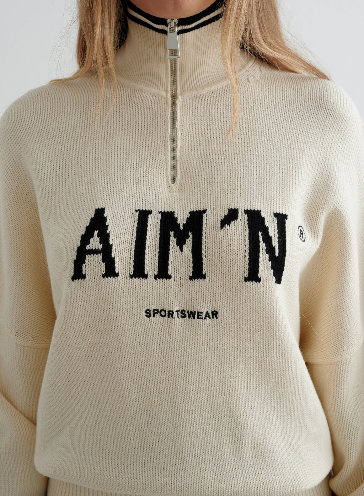 AIM´N College Knitted Half Zip Freizeitpullover AIM´N 123 Almond white XS