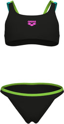 ARENA GIRL'S ARENA TWO PIECES SWIMSUIT SOLID Bikini ARENA BLACK-SOFT GREEN-WATER-FREAK ROSE 128