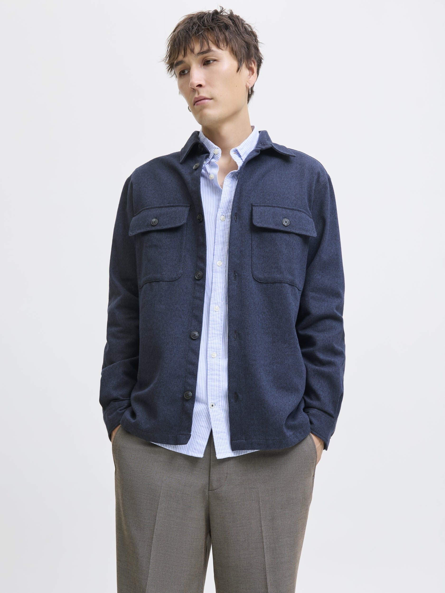 JACK & JONES JPRRAYLE MELANGE SOLID L/S OVERSHIR Freizeitshirts /-hemden JACK & JONES