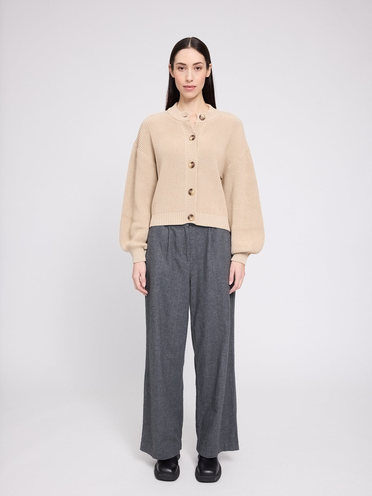 MAZINE Crew Neck Knit Cardigan Freizeitpullover MAZINE light beige XS