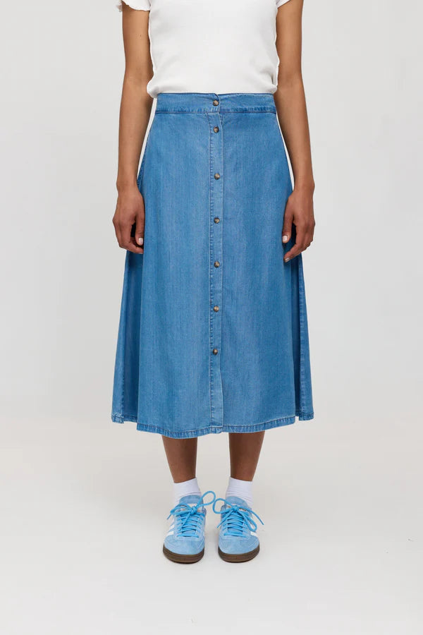 MAZINE Denim Midi Skirt Kleider & Röcke MAZINE dark blue wash XS