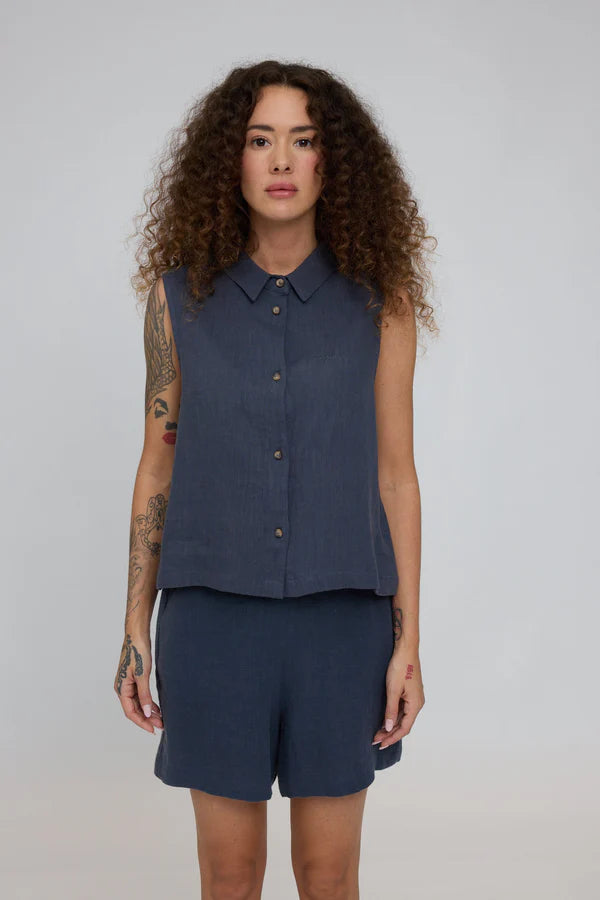 MAZINE Sleeveless Linen Blouse Freizeitshirts /-blusen MAZINE INK BLUE XS
