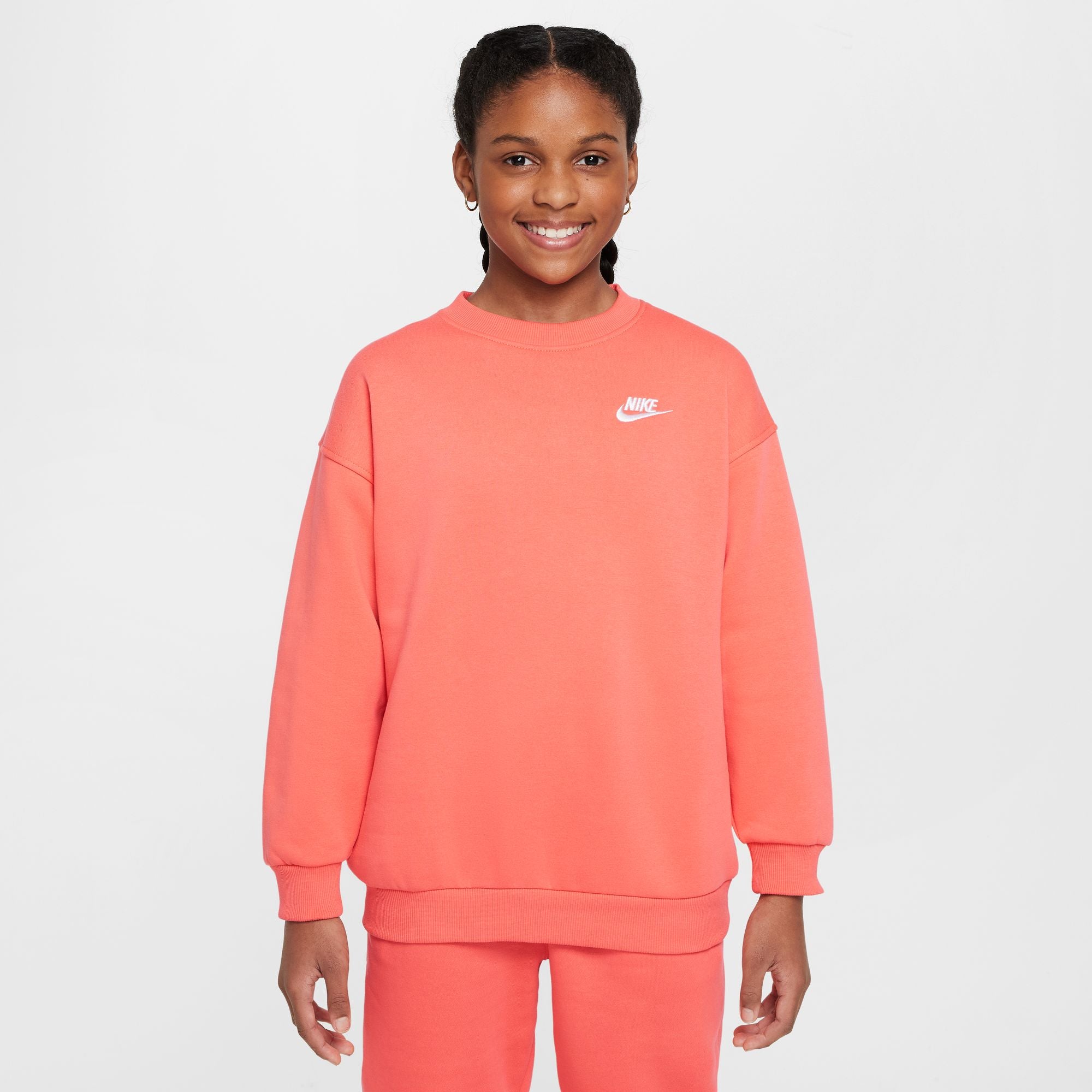 NIKE G NSW CLUB FLC OVRSZD CREW LBR Trainingsjacken NIKE 814 MAGIC EMBER/WHITE XS