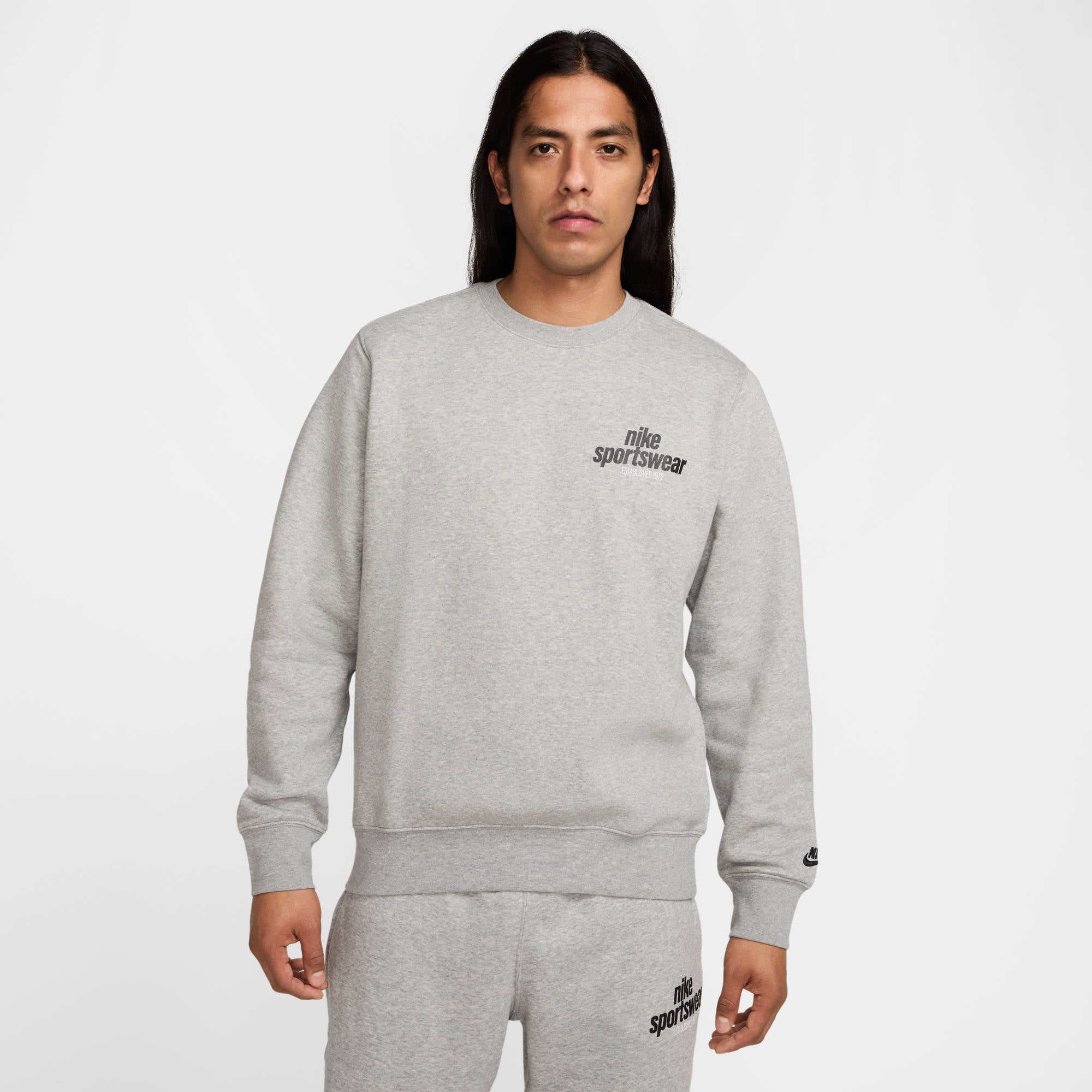 NIKE M NK CLUB BB CREW NSW GFX 063 DK GREY HEATHER/BLACK Freizeitpullover NIKE 063 DK GREY HEATHER/BLACK S