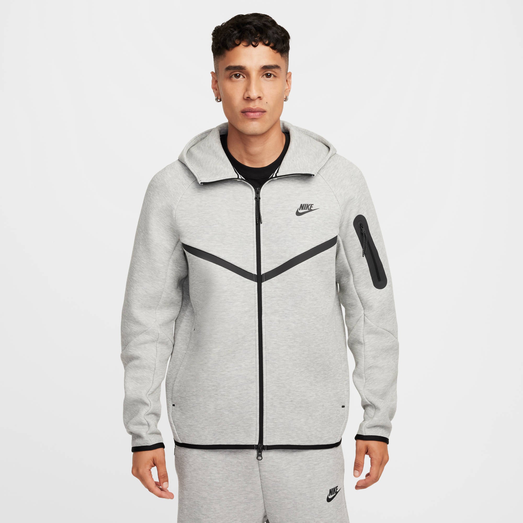 NIKE M NK TCH FLC FZ WR HOODIE Trainingsjacken NIKE DK GREY HEATHER/BLACK S