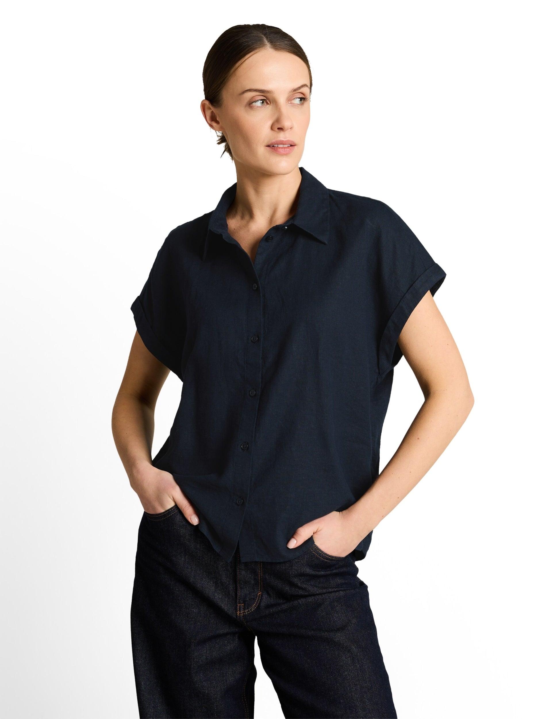 TOM TAILOR CASUAL WOMEN Blouse shortsleeves with linen Freizeitshirts /-blusen TOM TAILOR CASUAL WOMEN