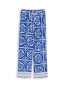 TOM TAILOR CASUAL WOMEN linen wide leg pants Freizeithosen TOM TAILOR CASUAL WOMEN blue flower tile design 34/30