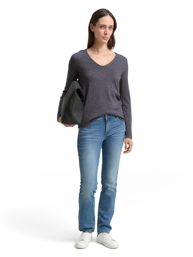 TOM TAILOR CASUAL WOMEN SWEATER BASIC V-NECK MEDIUM SILVER GREY MELANGE Freizeitpullover TOM TAILOR CASUAL WOMEN