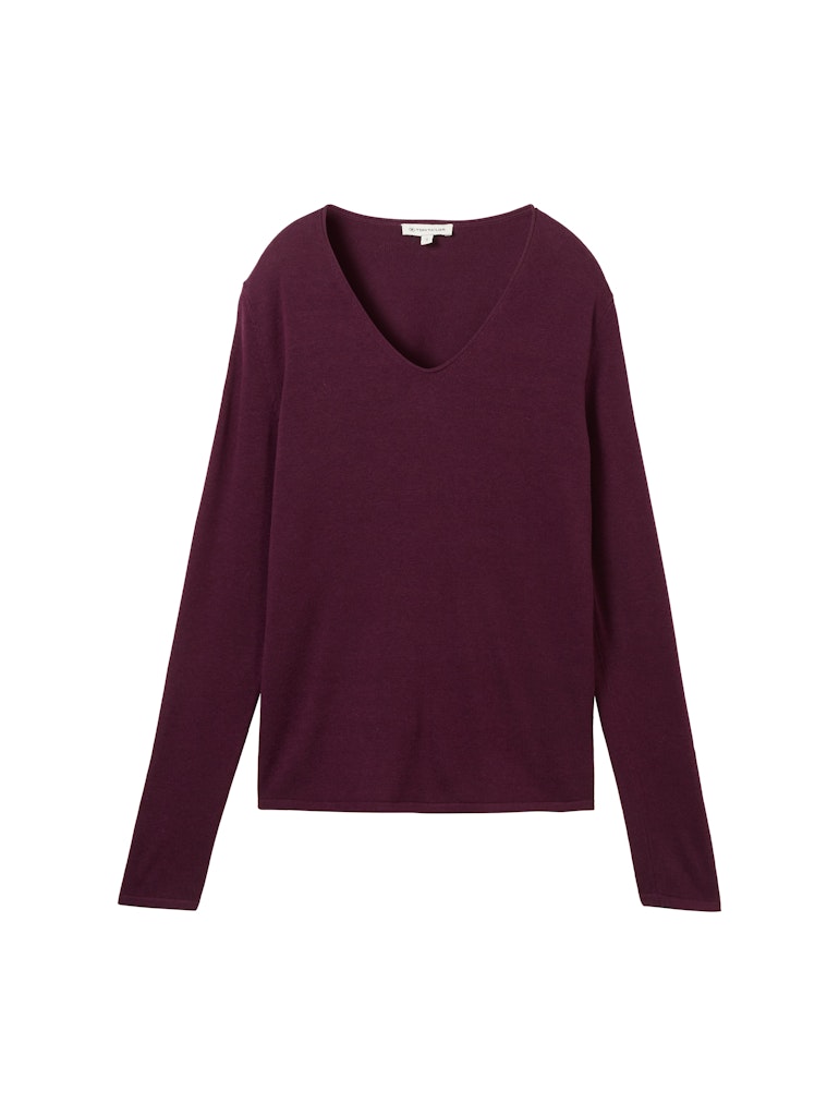 TOM TAILOR CASUAL WOMEN SWEATER BASIC V-NECK MEDIUM SILVER GREY MELANGE Freizeitpullover TOM TAILOR CASUAL WOMEN BLACKBERRY XS