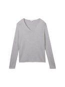 TOM TAILOR CASUAL WOMEN SWEATER BASIC V-NECK MEDIUM SILVER GREY MELANGE Freizeitpullover TOM TAILOR CASUAL WOMEN MEDIUM SILVER GREY MELANGE XS