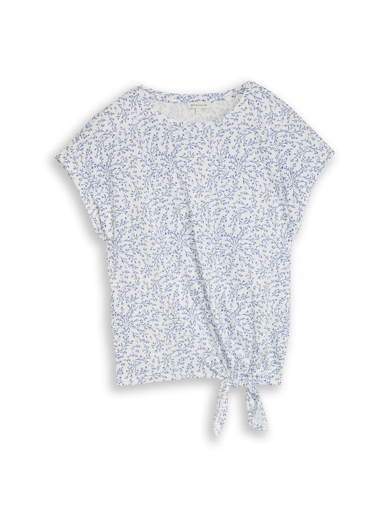 TOM TAILOR CASUAL WOMEN T-shirt alloverprinted Freizeitshirts /-hemden TOM TAILOR CASUAL WOMEN white small leaves design XS