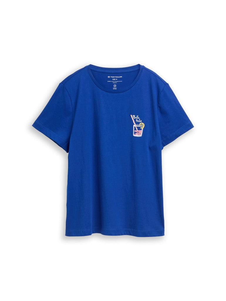 TOM TAILOR CASUAL WOMEN T-shirt basic crew neck print Freizeitshirts /-hemden TOM TAILOR CASUAL WOMEN shiny royal blue S