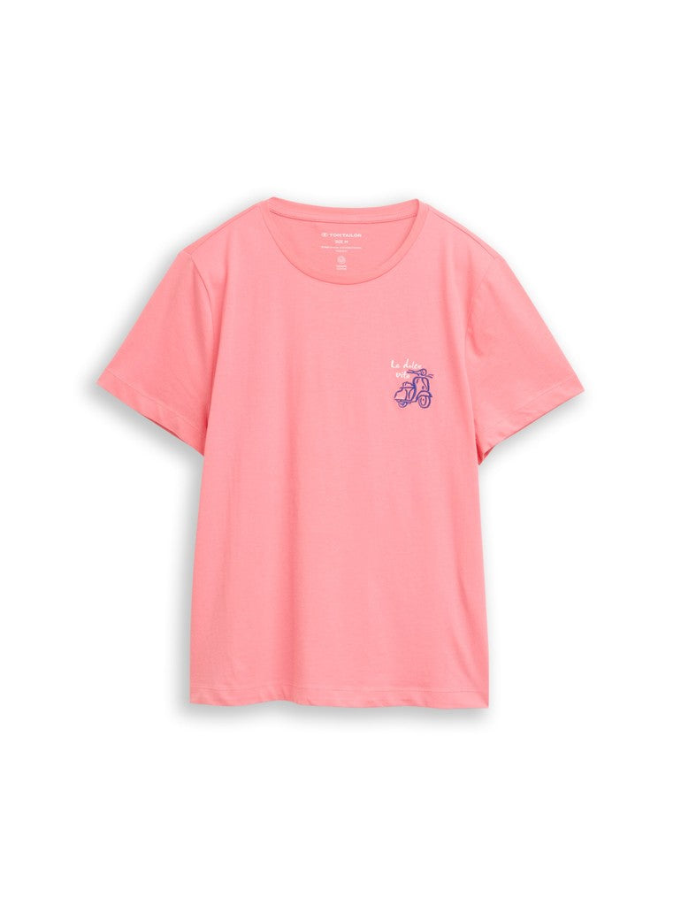 TOM TAILOR CASUAL WOMEN T-shirt basic crew neck print Freizeitshirts /-hemden TOM TAILOR CASUAL WOMEN soft fuchsia pink XS