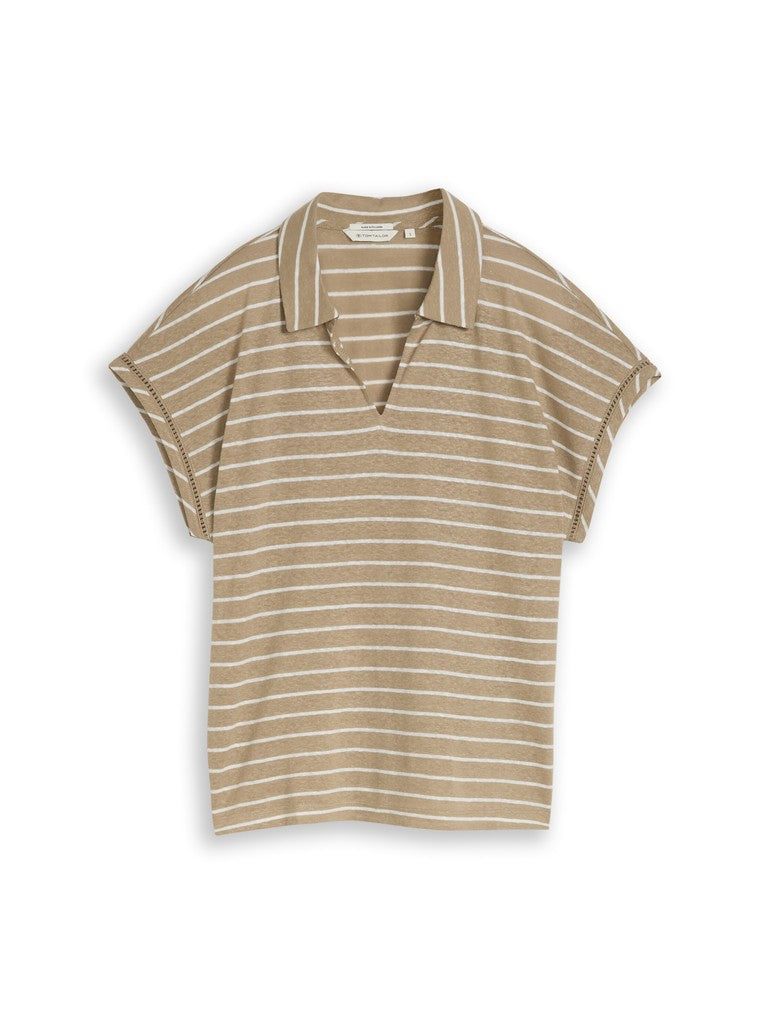 TOM TAILOR CASUAL WOMEN T-Shirt polo collar batwing Freizeitshirts /-hemden TOM TAILOR CASUAL WOMEN olive stripe S