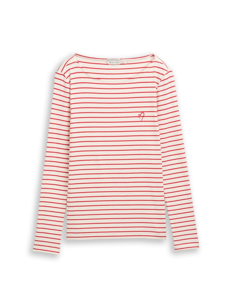 TOM TAILOR CASUAL WOMEN T-Shirt striped boatneck Freizeitshirts /-hemden TOM TAILOR CASUAL WOMEN red offwhite stripe S