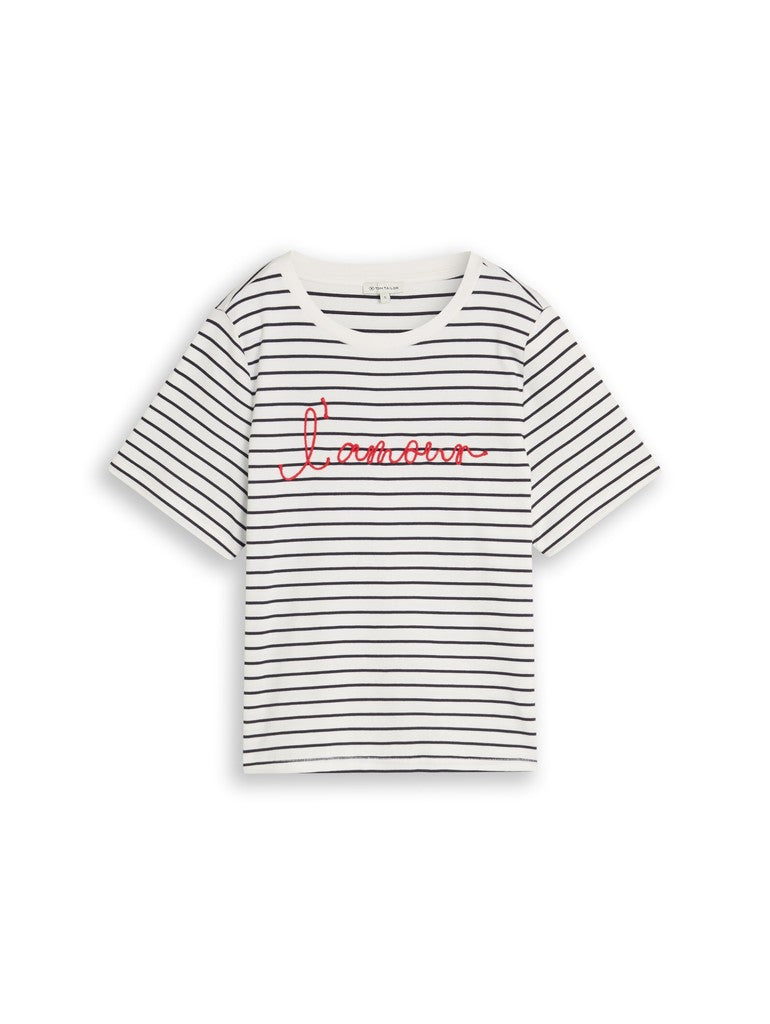 TOM TAILOR CASUAL WOMEN T-Shirt with application Freizeitshirts /-hemden TOM TAILOR CASUAL WOMEN navy offwhite stripe XS