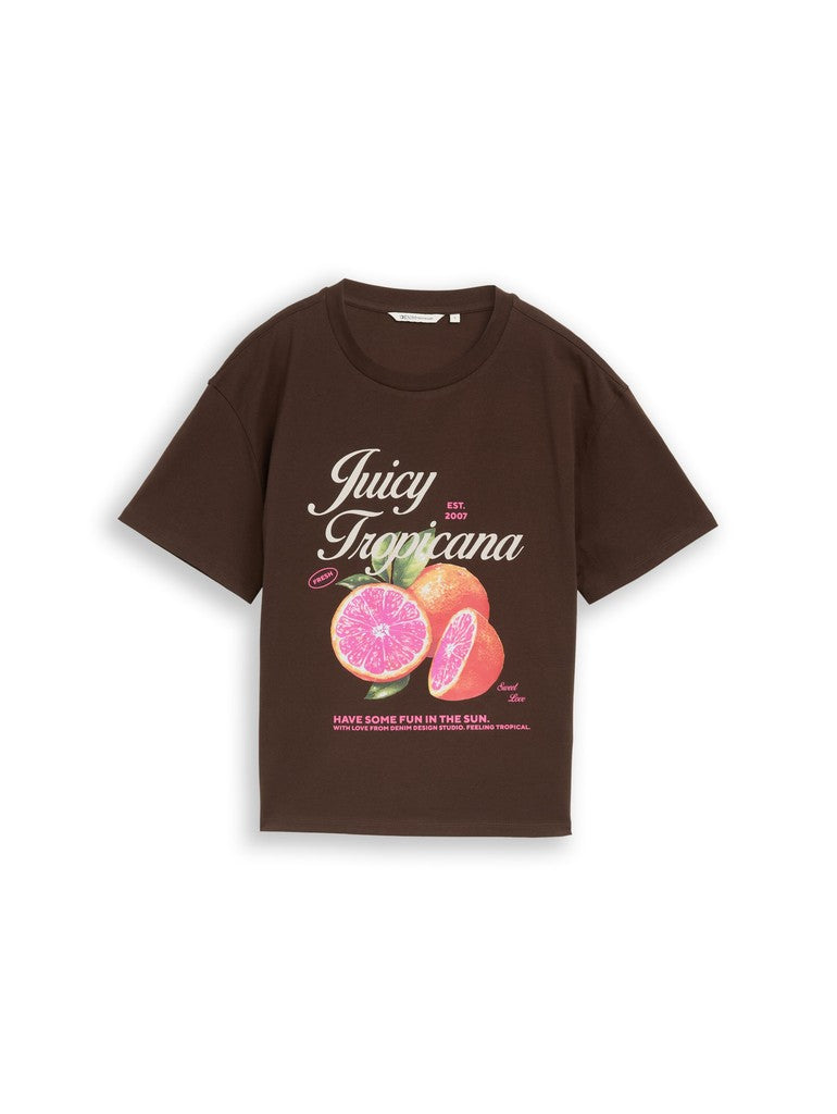 TOM TAILOR DENIM WOMEN boxy T-shirt with print Freizeitshirts /-blusen TOM TAILOR DENIM WOMEN cool dark brown XS