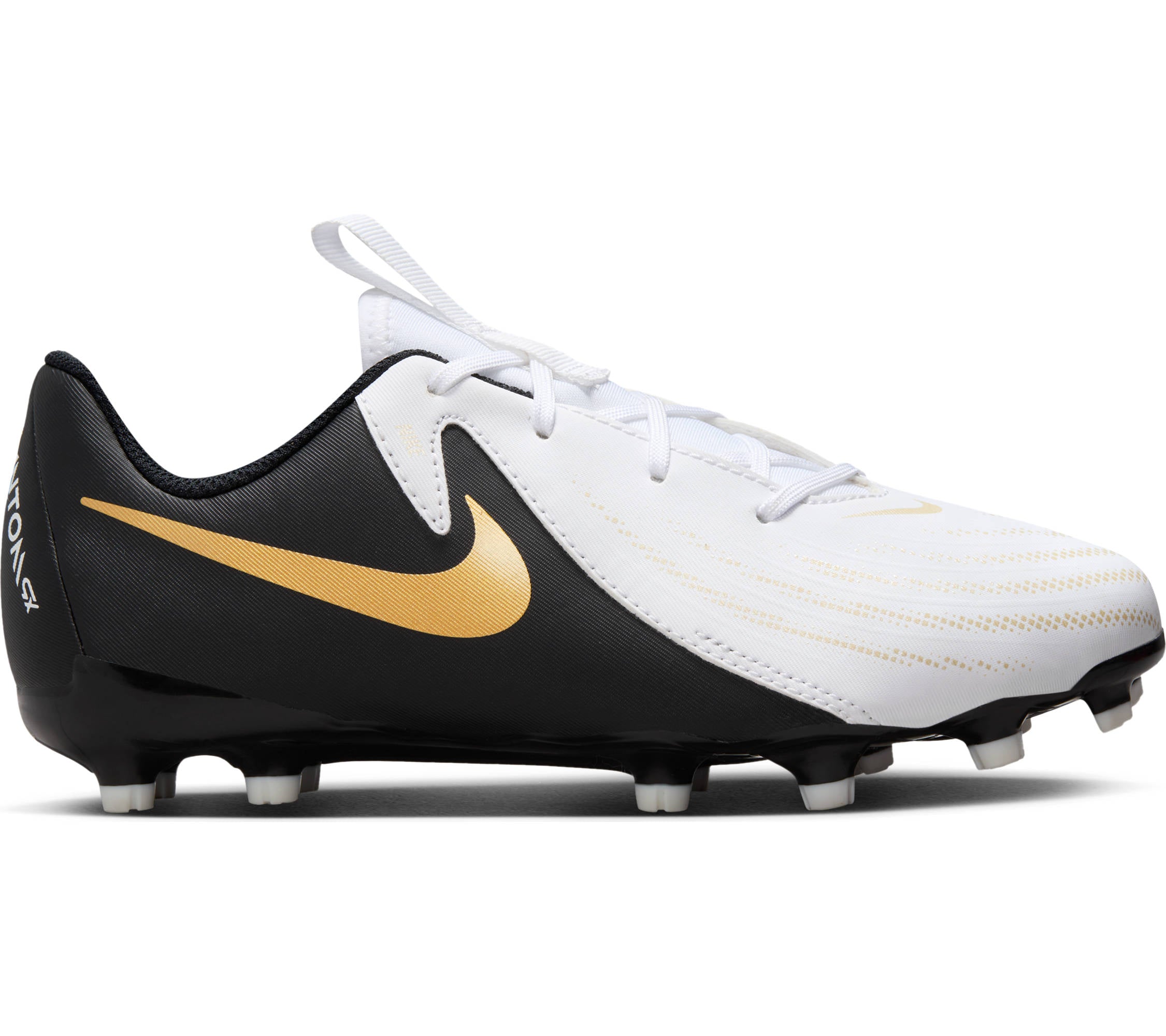 NIKE JR PHANTOM GX II ACADEMY FG/MG Naturrasen NIKE WHITE/BLACK-MTLC GOLD COIN 35.5